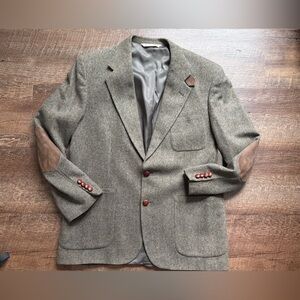 Vintage STAFFORD wool tweed sports coat green brown elbow patches 43R Academia